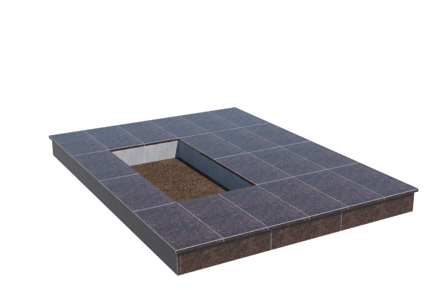 Площадки на могилу в Омске | Площадка с вертикальной (15 см) облицовкой Дымовским гранитом (под цветник)