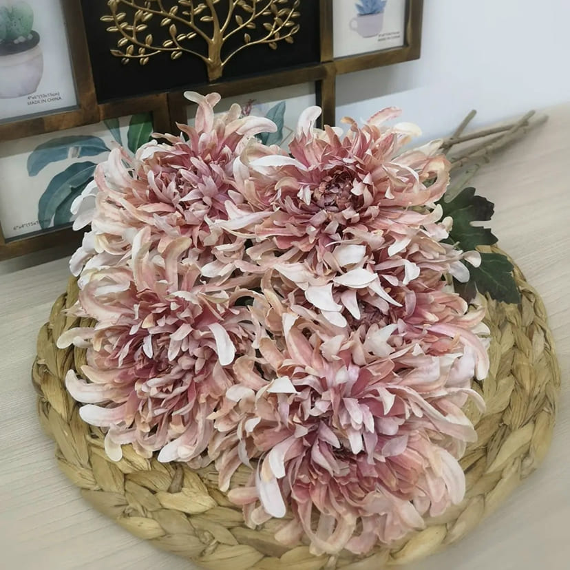 Искусственные цветы в Омске | Цветок искусственный «Хризантема», персиково-розовая, одиночный