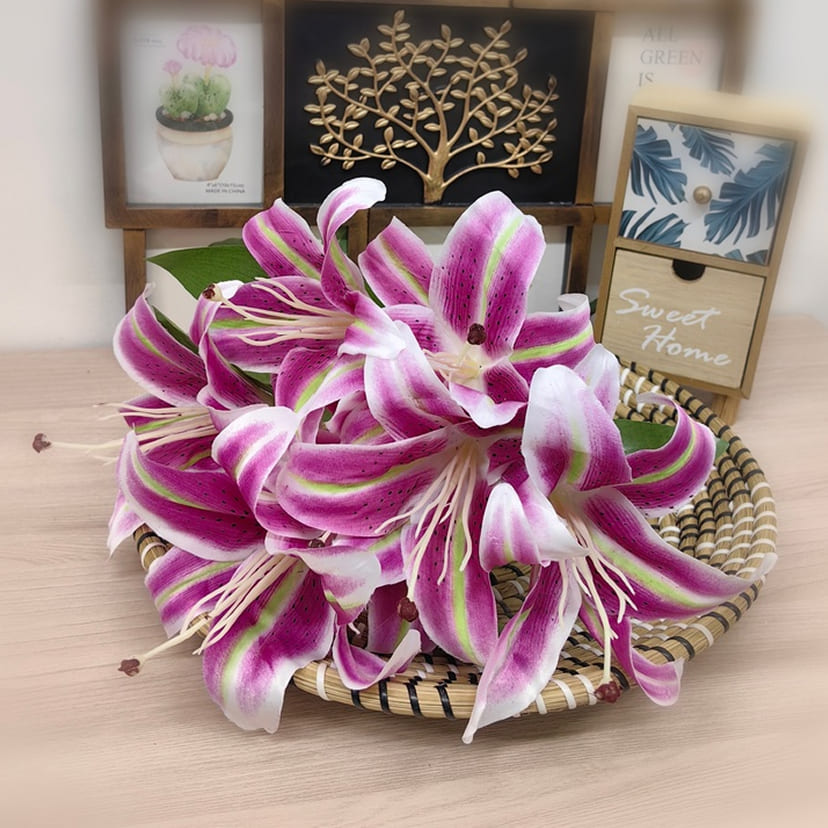 Искусственные цветы в Омске | Цветы искусственные «Лилии крупные», розово-сиреневые, букет