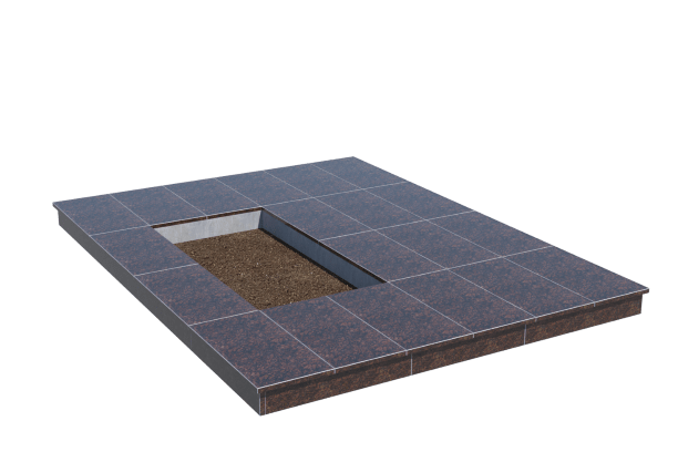 Площадки на могилу в Омске | Площадка с вертикальной (10 см) облицовкой Дымовским гранитом (под цветник)