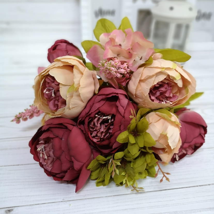 Искусственные цветы в Омске | Цветы искусственные «Пионы», персиково-малиновые, букет