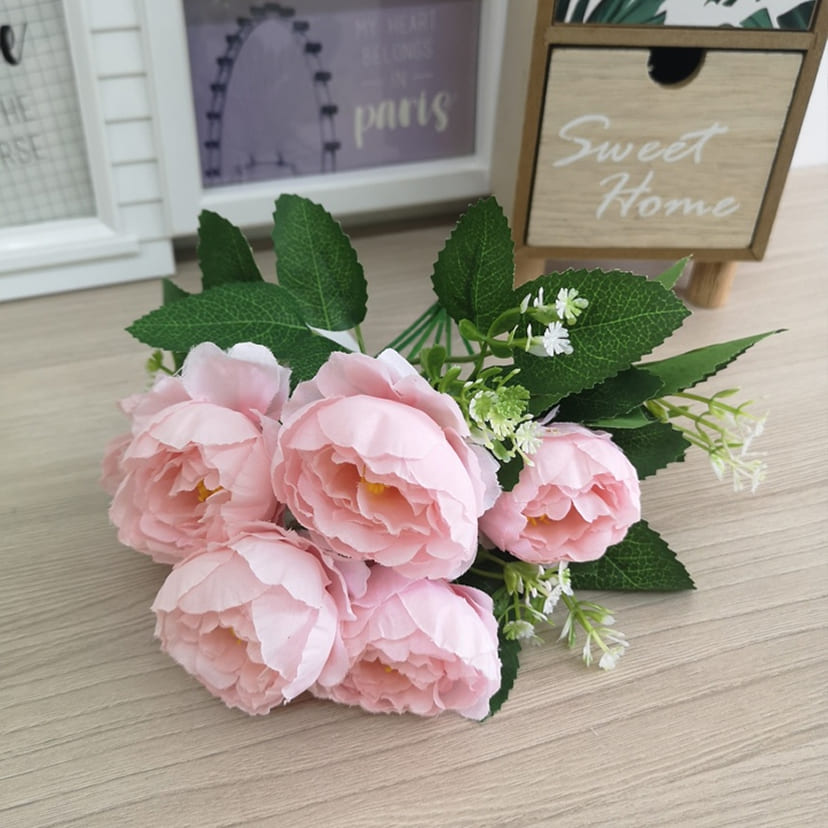 Искусственные цветы в Омске | Цветы искусственные «Минипиончики с гипсофилой», нежно-розовые, букет