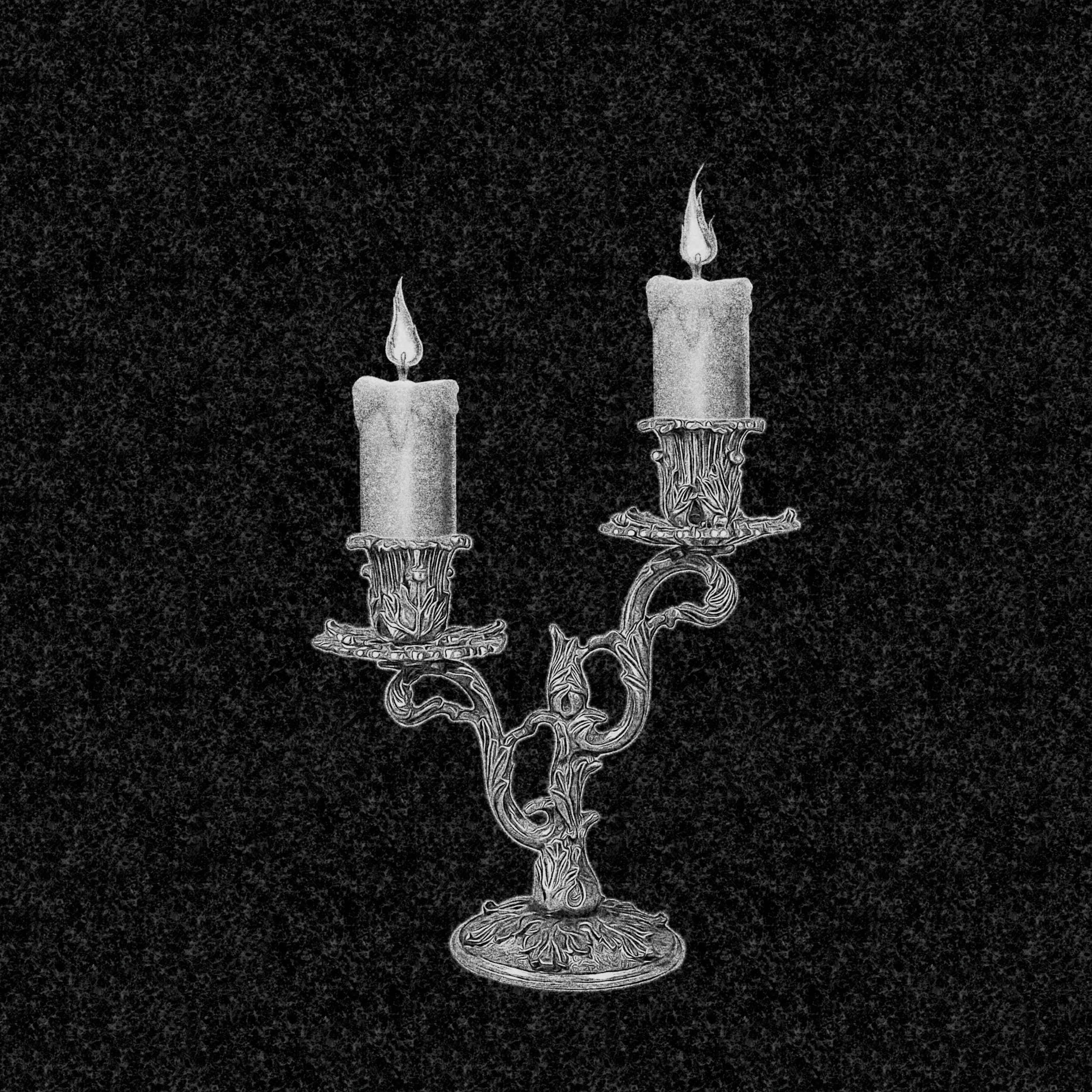 Свечи | Рисунок две горящие свечи в канделябре, СВ-009