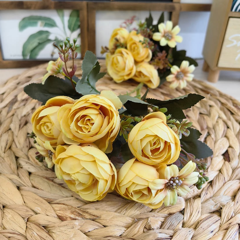 Искусственные цветы в Омске | Цветы искусственные «Камелии с мелкоцветом», желтые, букет