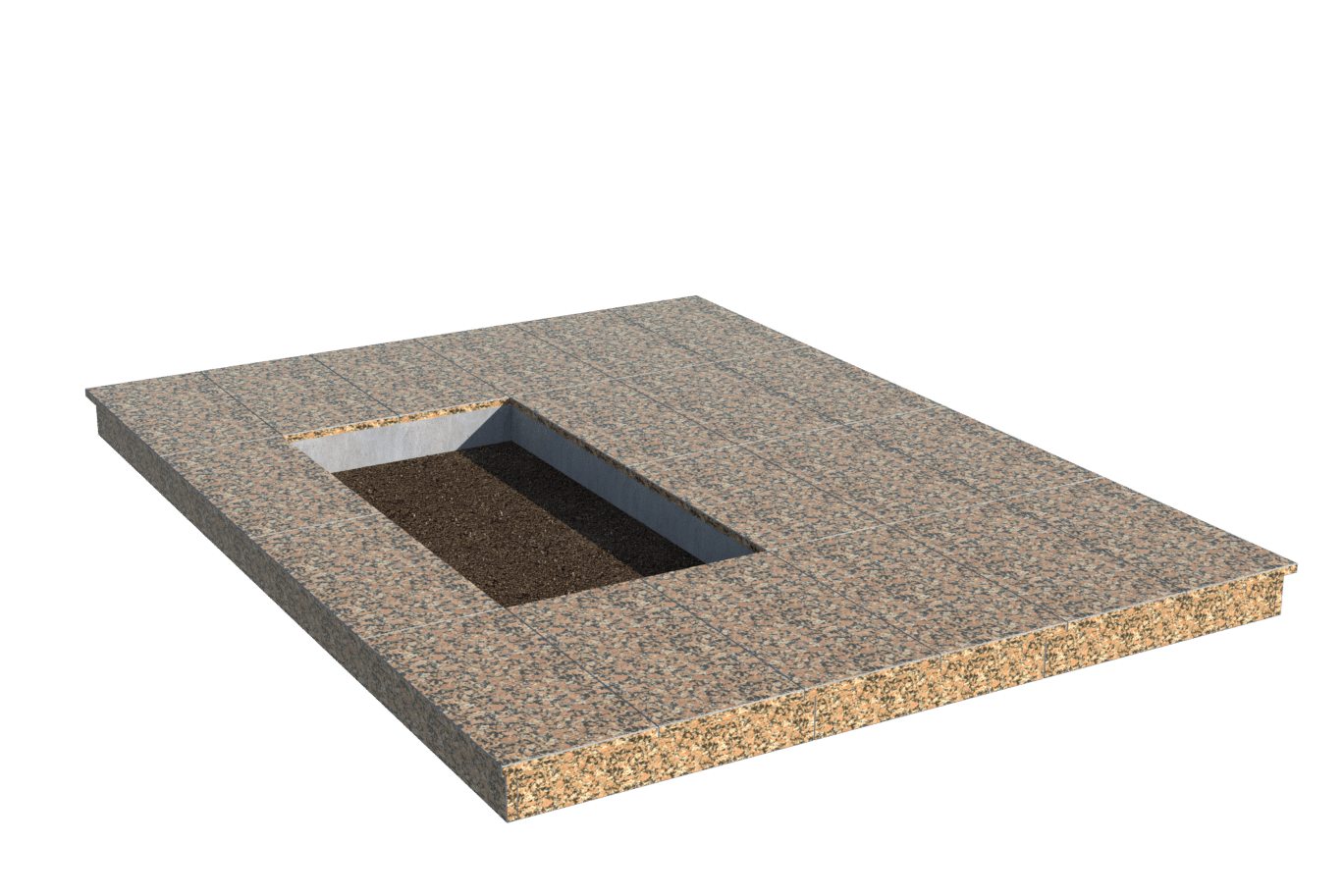 Площадки на могилу в Омске | Площадка с вертикальной (10 см) облицовкой Южно-Султаевским гранитом (под цветник)