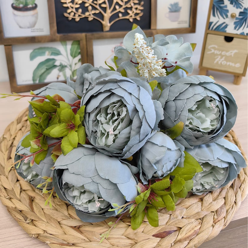 Искусственные цветы в Омске | Цветы искусственные «Пионы», серо-голубые, букет